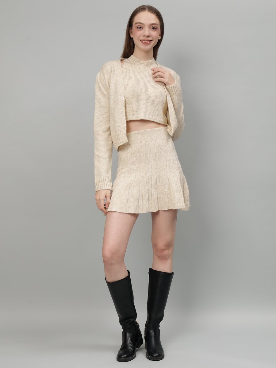 Gaiia Rustic Knit Skirt With Cardigan - GAIIA
